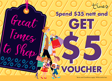 Spend $35 nett and get a $5 Times voucher at Times Bookstore!